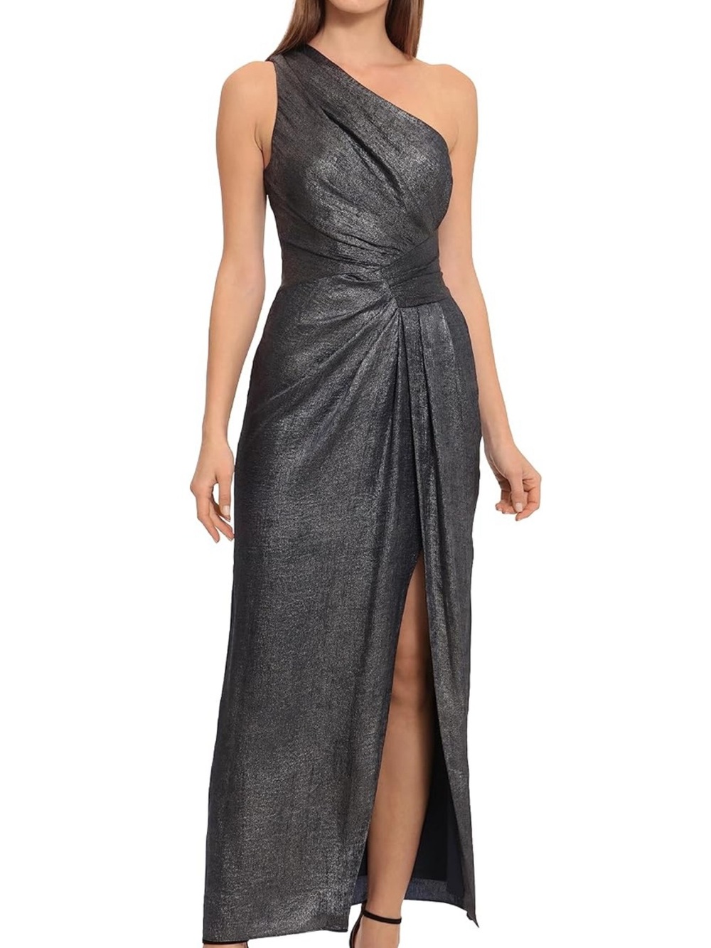 Maggy London - One-Shoulder Metallic Grey Evening Gown - NWT